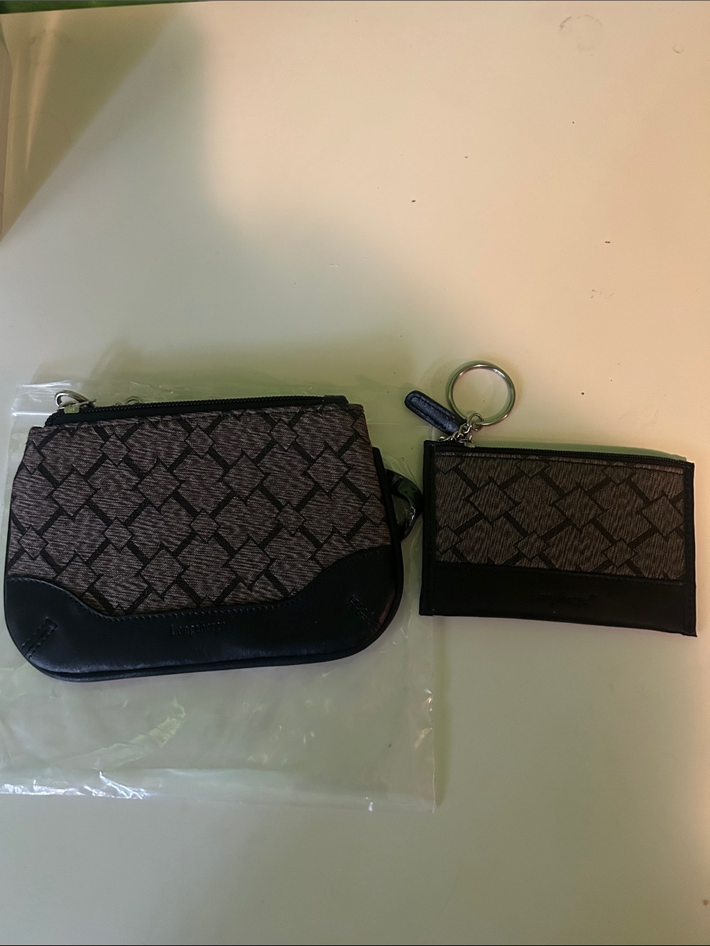 Longaberger brown patterned Wristlet and Coin purse